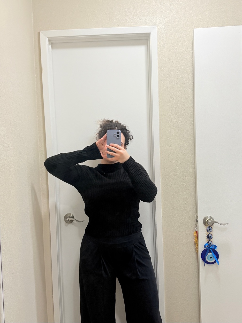 Divided Ribbed Mock Neck Sweater - Charcoal